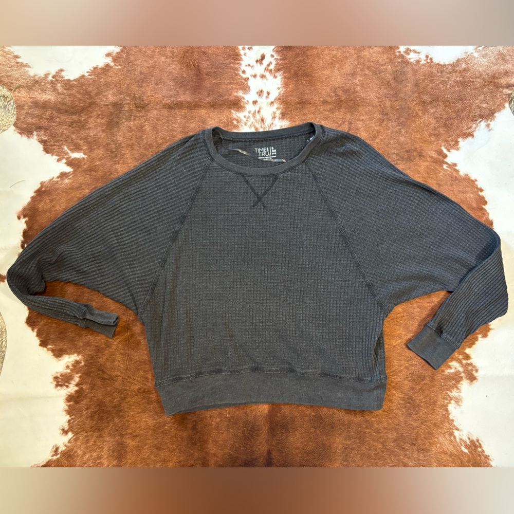 Time and Tru Gray Boxy Ribbed Sweatshirt
